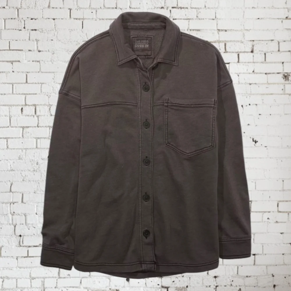 Nwt AE Black 🖤 Oversized Shacket Shirt Sz Large - Picture 4 of 5